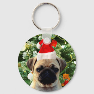 Pug Puppy Dog Christmas Tree Ornaments Snowman Key Ring