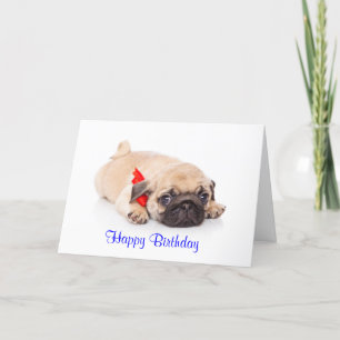 Pug Puppy Dog Happy Birthday Card - Verse inside