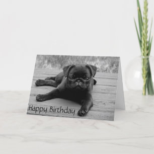 Pug Puppy Dog Happy Birthday Card - Verse inside
