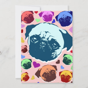 Pug Puppy Dog Love Hearts Invitation