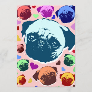 Pug Puppy Dog Love Hearts Invitation