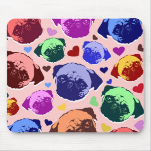 Pug Puppy Dog Love Hearts Pattern Mouse Mat