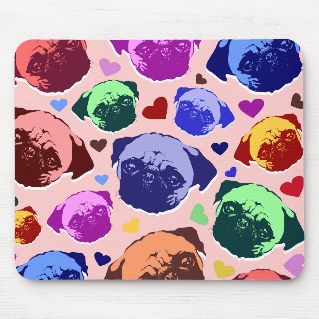 Pug Puppy Dog Love Hearts Pattern Mouse Mat (Front)