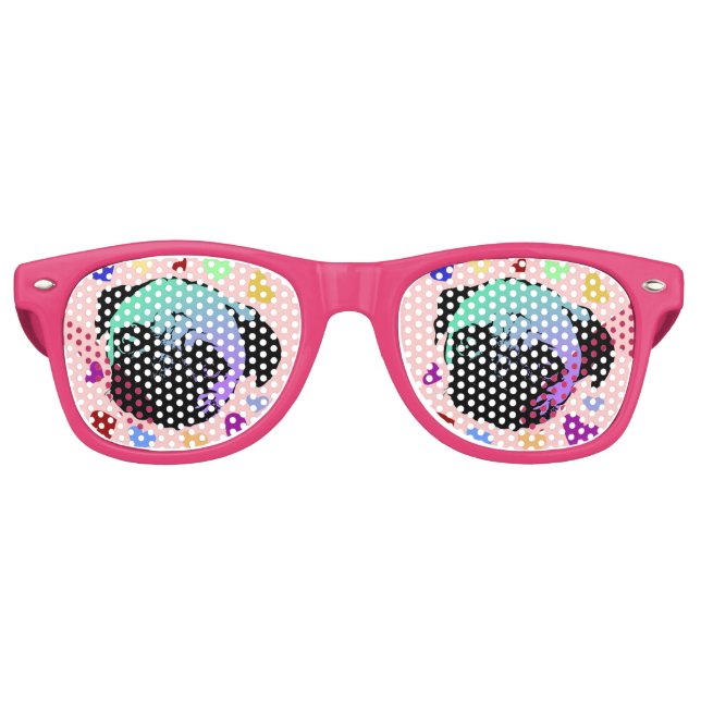 Pug Puppy Dog Love Hearts Retro Sunglasses (Front)