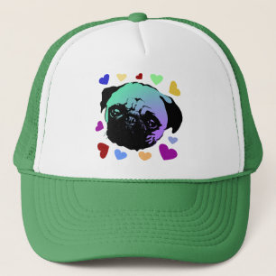 Pug Puppy Dog Love Hearts Trucker Hat
