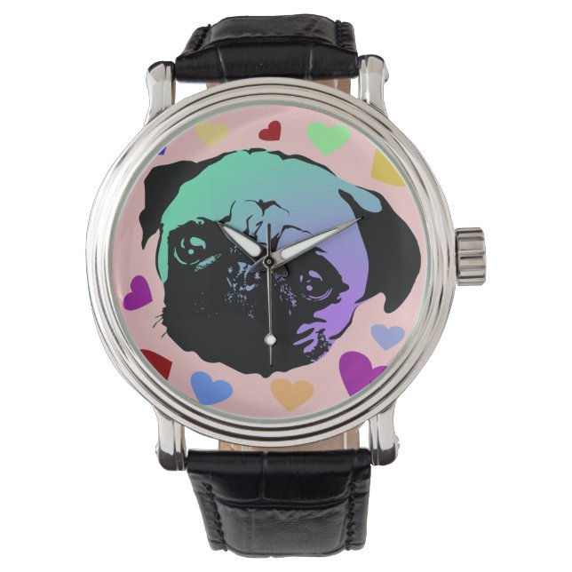 Pug Puppy Dog Love Hearts Watch (Front)