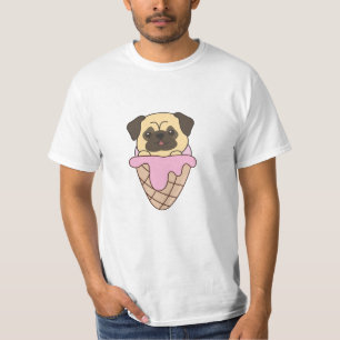 Pug Puppy Dog Pink Ice Cream Waffle Cute Animals T-Shirt