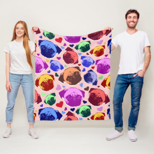 Pug Puppy Dog PopArt Retro Style Fleece Blanket