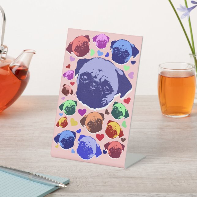 Pug Puppy Dog PopArt Retro Style Pedestal Sign (In SItu)