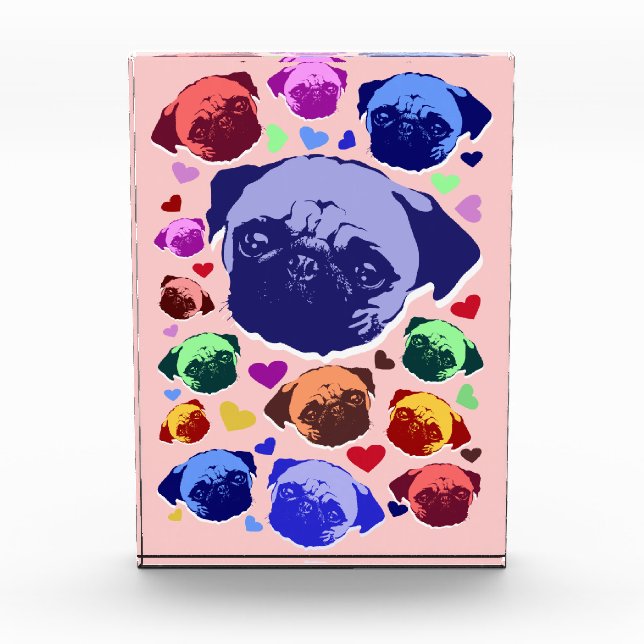 Pug Puppy Dog PopArt Retro Style Photo Block (Front)