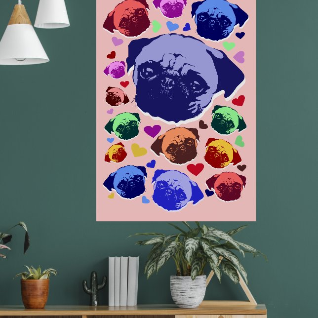 Pug Puppy Dog PopArt Retro Style Poster (Living Room 1)