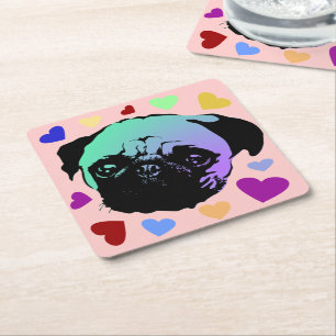 Pug Puppy Dog PopArt Retro Style Square Paper Coaster