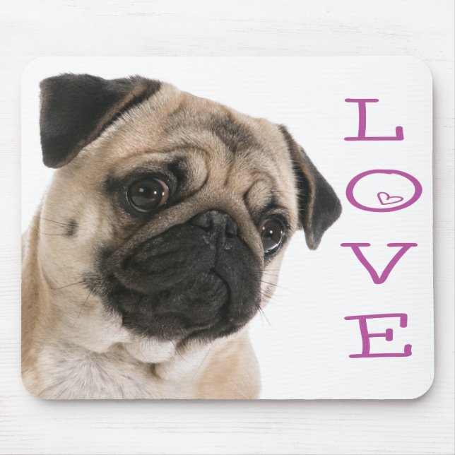 Pug Puppy Dog Purple Heart LoveMousepad Mouse Mat (Front)