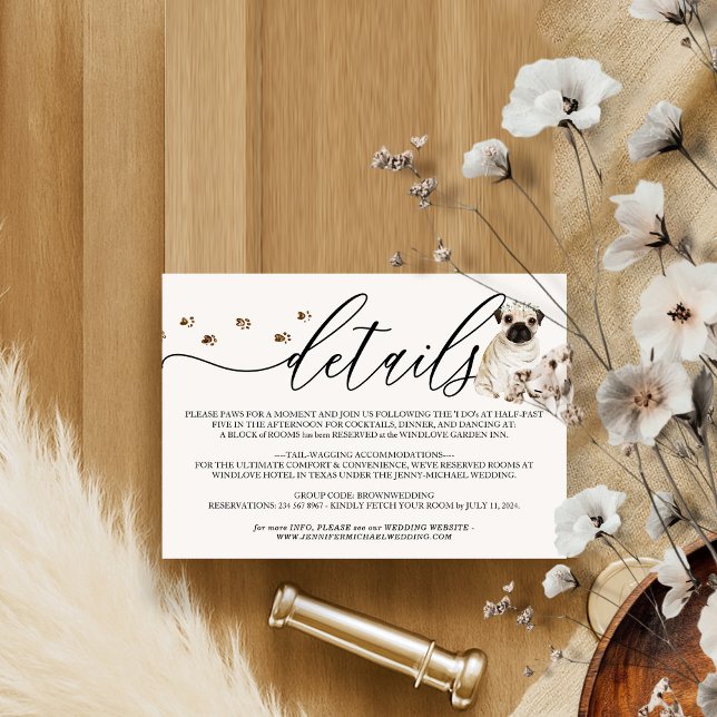 Pug puppy Dog Wedding Details RSVP Card (Creator Uploaded)