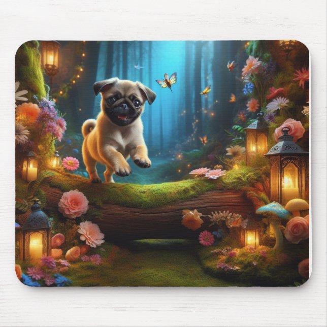 Pug Puppy Enchanted Forest Mouse Pad (Front)
