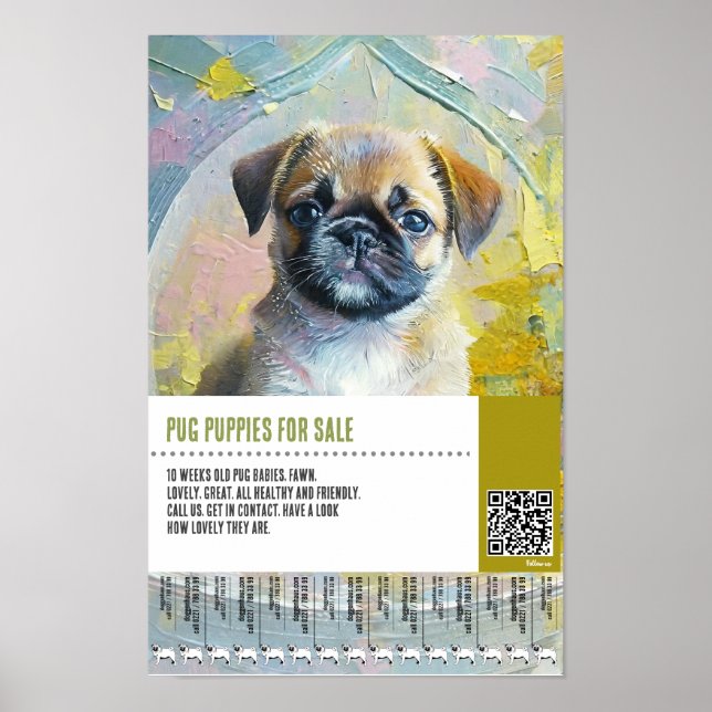 Pug puppy for sale flyer templates poster (Front)