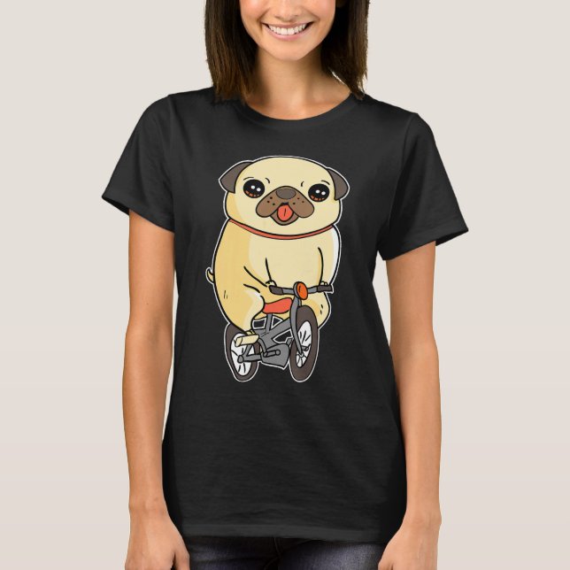 Pug Puppy Riding Bicycle Adorable Dog Bike Ride T-Shirt (Front)