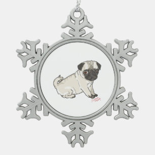 Pug Puppy Snowflake Pewter Christmas Ornament