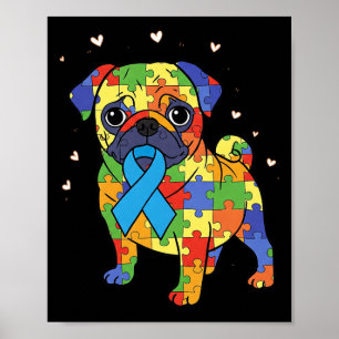 Pug Puzzle Autism Awareness Autistic Dog Womens Me Poster