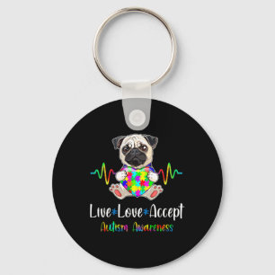 Pug Puzzle Piece Live Love Accept Autism Awareness Key Ring
