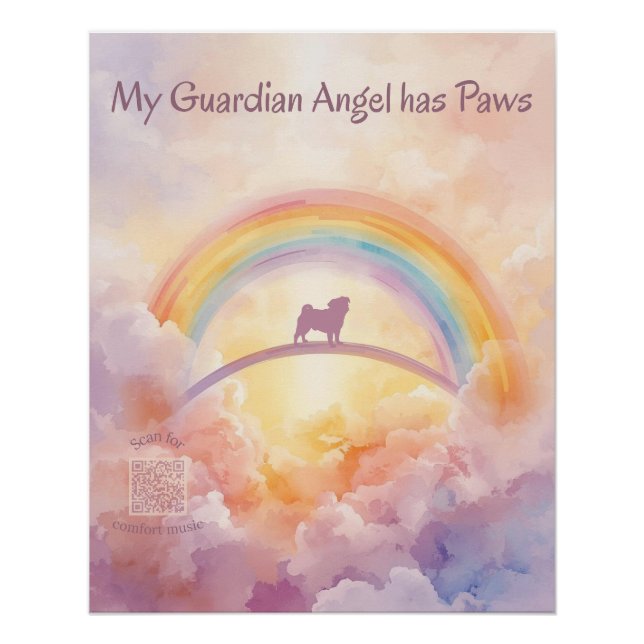 Pug Rainbow Bridge Memorial Art Print QR Music (Front)