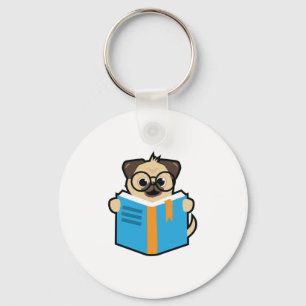 Pug Reading A Book Book Lover Pug Owner Bookworm Key Ring