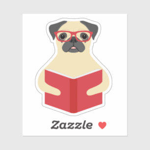 Pug Reading Book Custom-Cut Vinyl Stickers