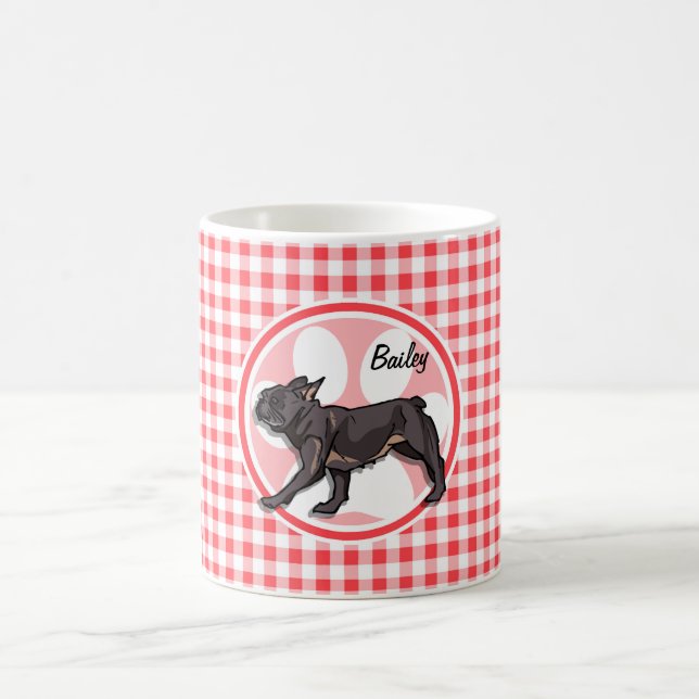 Pug; Red and White Gingham Coffee Mug (Center)