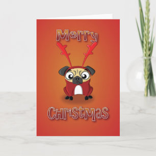 pug - reindeer costume - merry christmas holiday card
