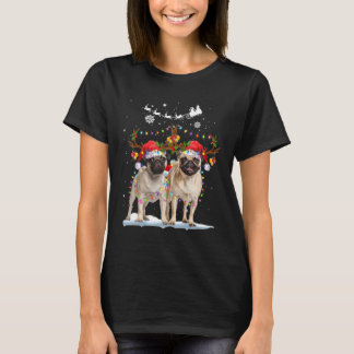 Pug Reindeer Santa Hat Xmas Lights Christmas Xmas T-Shirt