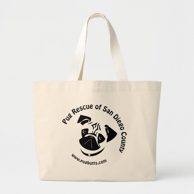 Pug Rescue of San Diego County Logo Large Tote Bag (Front)