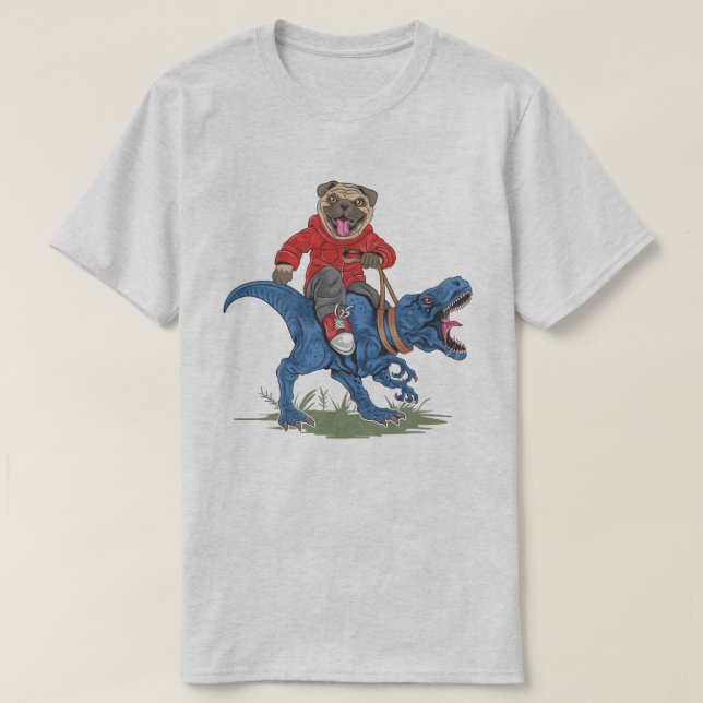 Pug Riding A Dinosaur T-Shirt (Design Front)