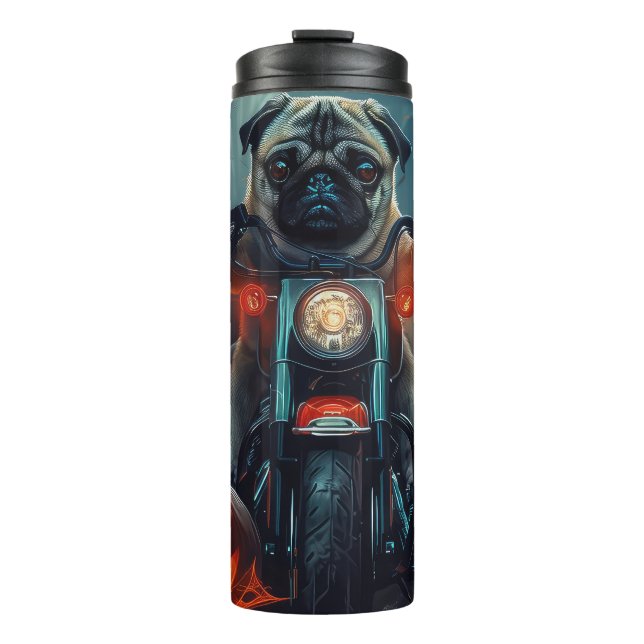 Pug Riding Motorcycle Halloween Scary Thermal Tumbler (Front)