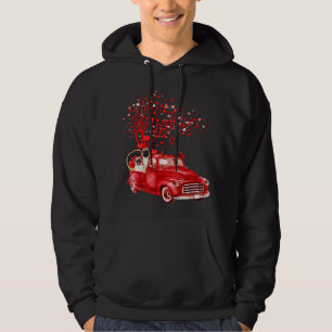 Pug Riding Red Truck Valentine Butterfly Heart Tre Hoodie