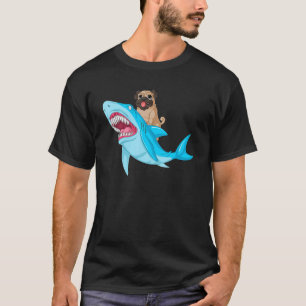 Pug Riding Shark Boys Girls Kids Space Galaxy Jaws T-Shirt