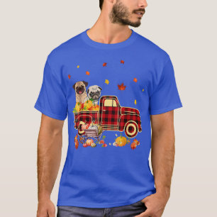 Pug Riding Truck Pumpkin Autumn Leaves Fall T-Shirt