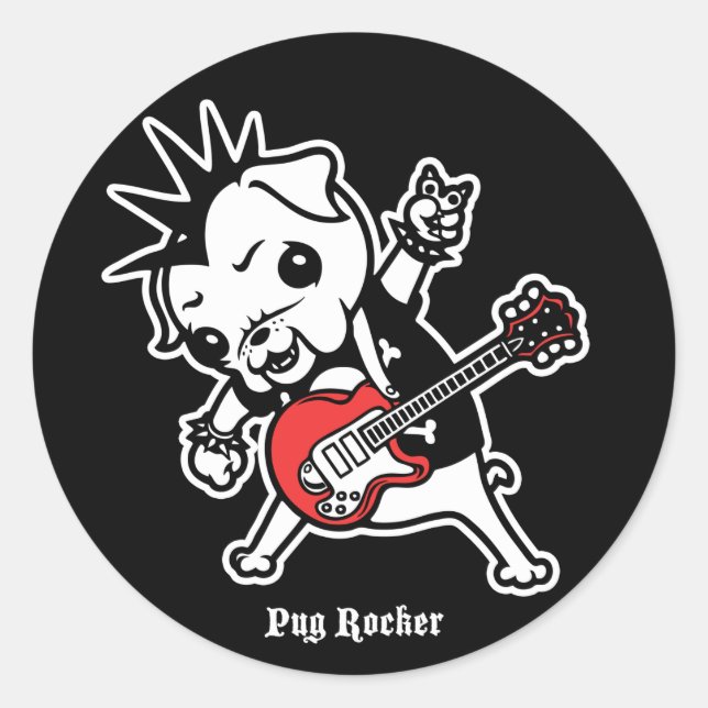 Pug Rocker Classic Round Sticker (Front)