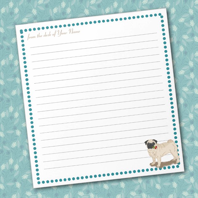 Pug Roses Personalised lined Notepad (Personalize with your name or the name of a gift recipient.)