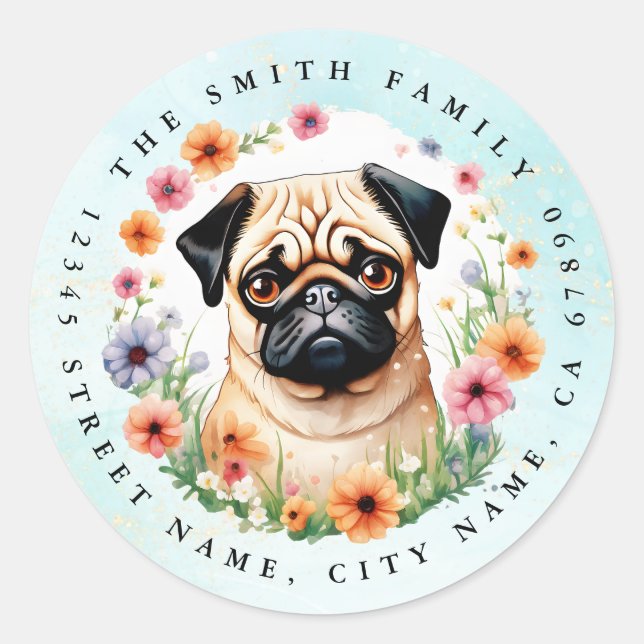 Pug Round Stickers (Front)