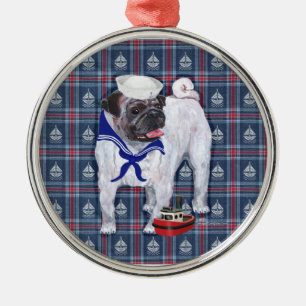 Pug Sailor Metal Tree Decoration