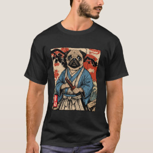 Pug Samurai Art Japanese Warrior Dog Kawaii Anime T-Shirt