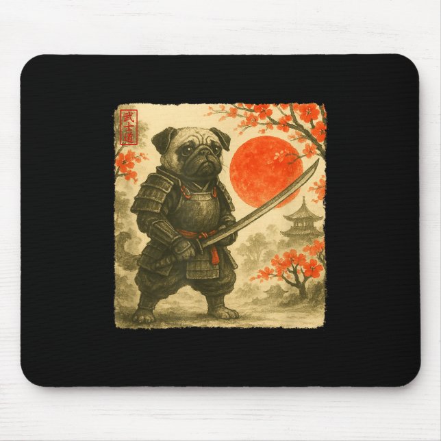 Pug Samurai Japanese Warrior Costume Sumi-e Art Fu Mouse Mat (Front)
