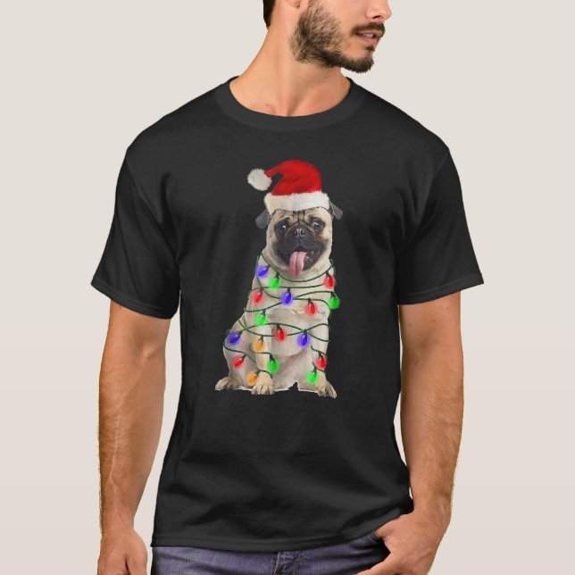 Pug Santa Christmas Light T-shirt (Front)