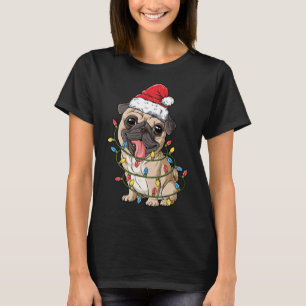 Pug Santa Christmas Tree Lights Christmas Boys Pug T-Shirt