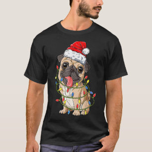 Pug Santa Christmas Tree Lights Pugmas Dog Dogmas T-Shirt