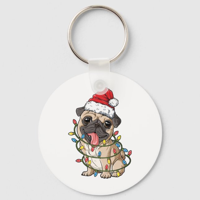 Pug Santa Christmas Tree Lights Xmas Boys Pugmas D Key Ring (Front)