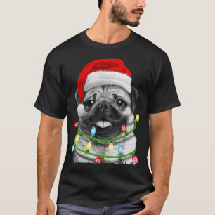Pug Santa Christmas Tree Lights Xmas Gifts Boys T-Shirt