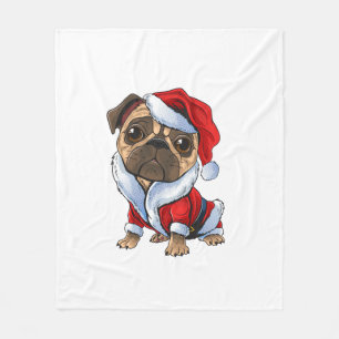 Pug Santa Costume Christmas Pajama Cute Dog Puppy  Fleece Blanket