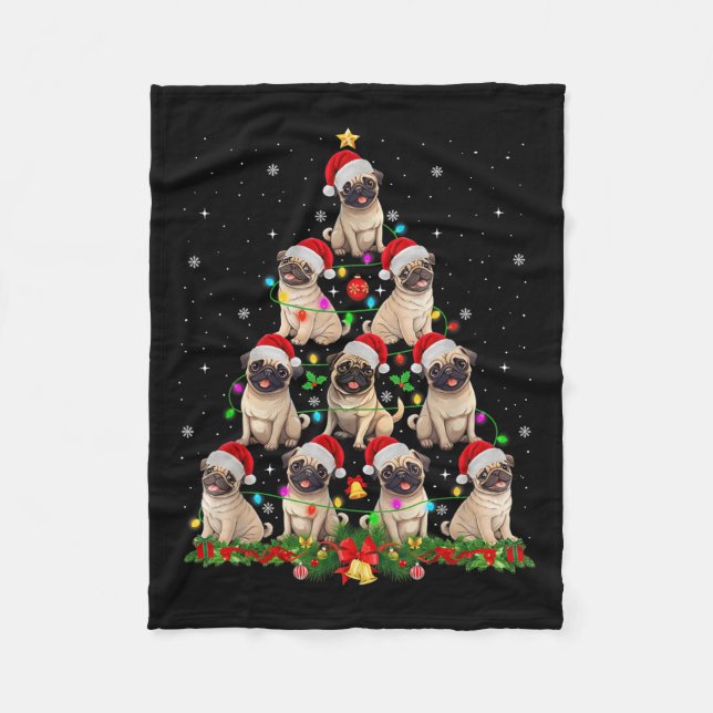 Pug Santa Hat Christmas Tree Lights Xmas Pugmas Do Fleece Blanket (Front)