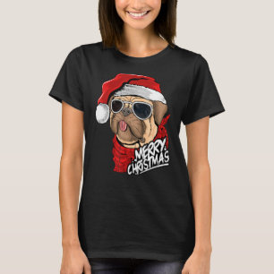 Pug Santa Hat Sunglasses Xmas Pajama Pug Dog Merry T-Shirt